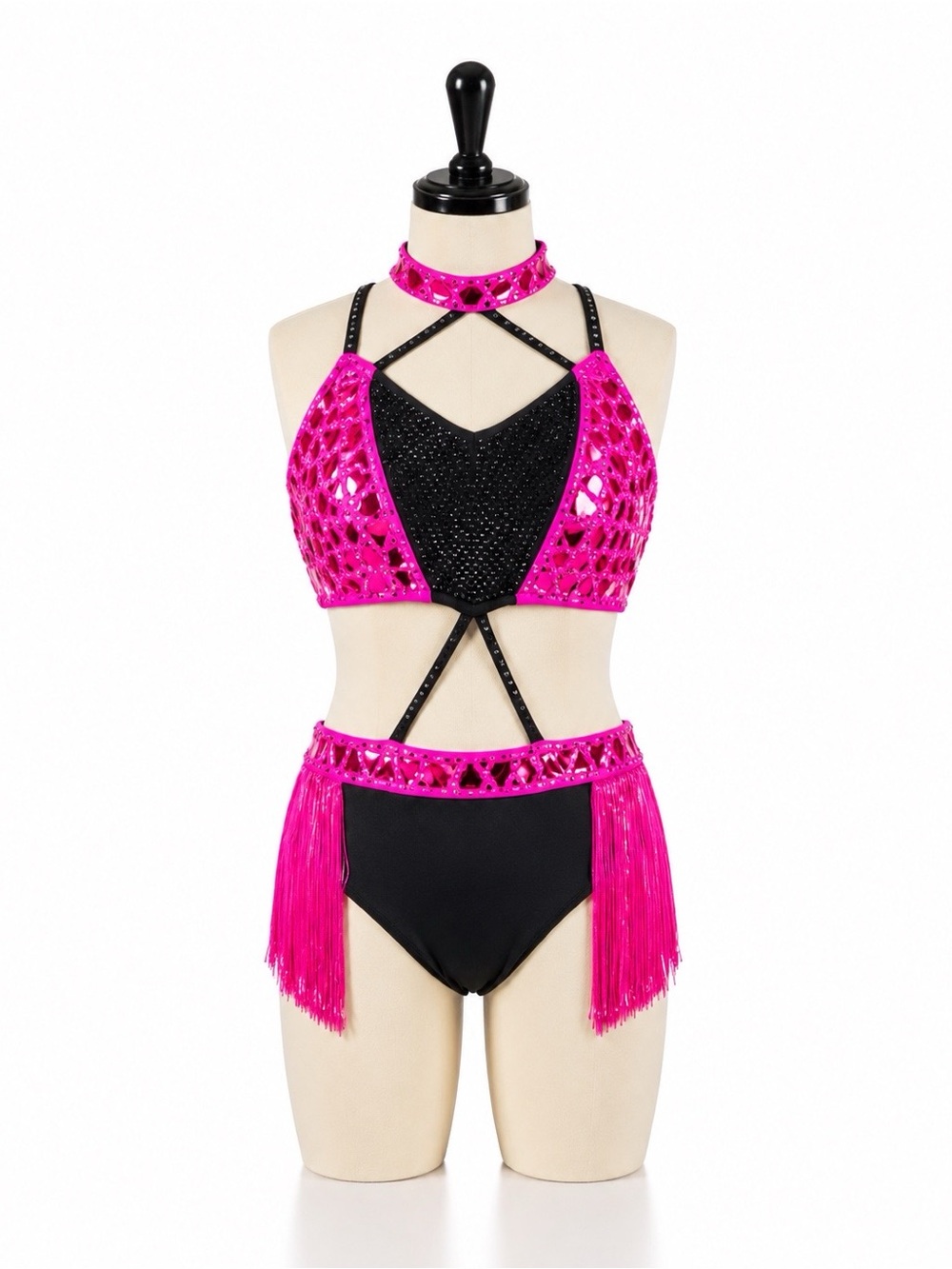 Glamour Hot Pink and Black Fringe Dance Set